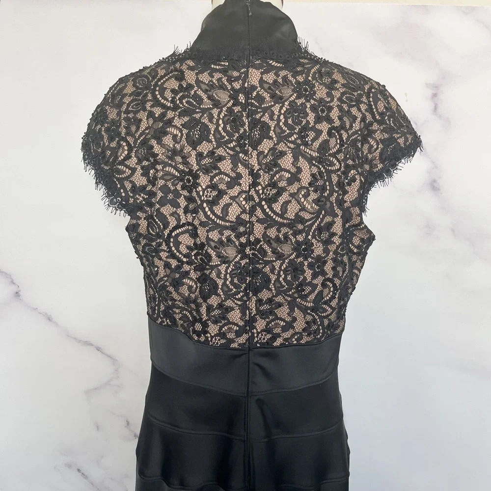 Tadashi Shoji Black Gold Beaded‎ Detail Collared Neckline Gown - Picture 7 of 9
